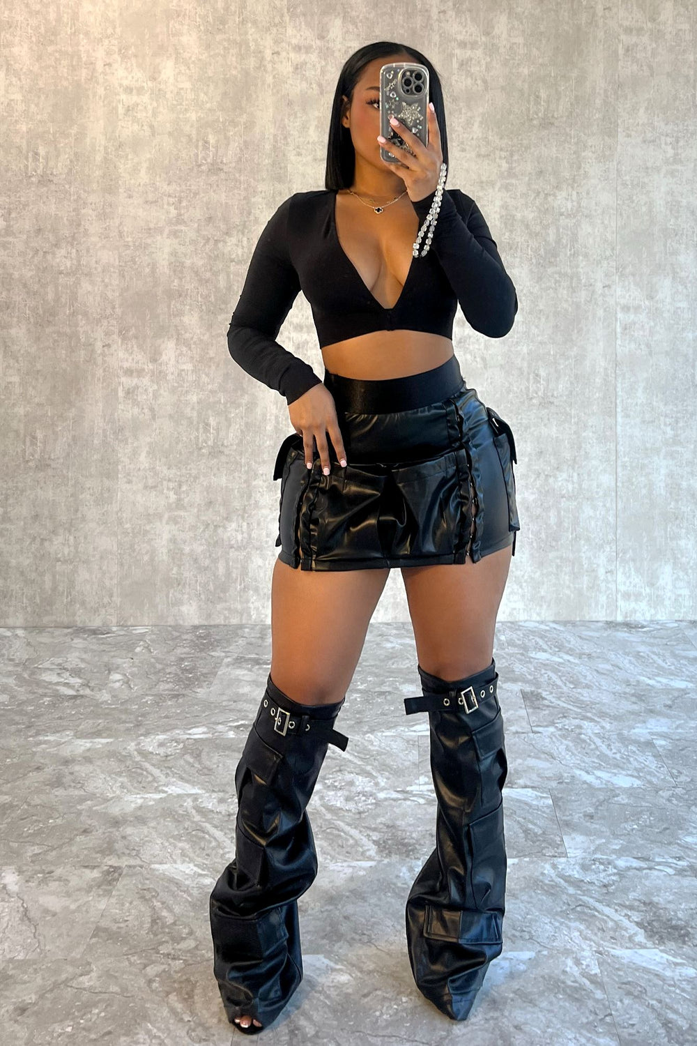 Lucy PU Leather Skirt With Leg Warmers Bottoms EDGE 