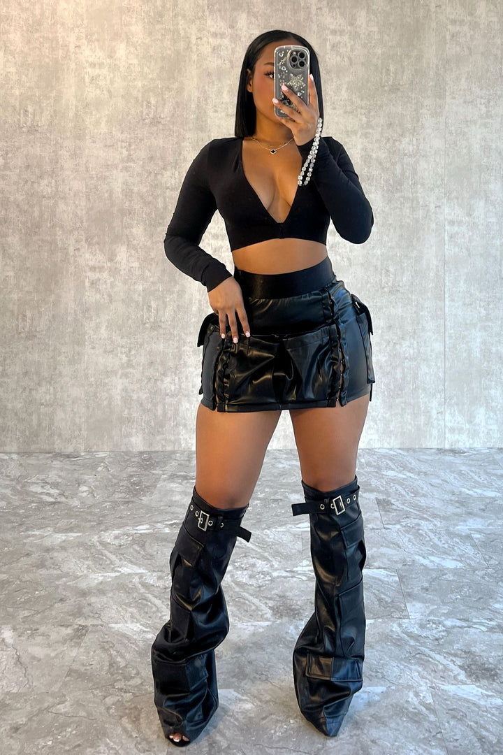Lucy PU Leather Skirt With Leg Warmers Bottoms EDGE 