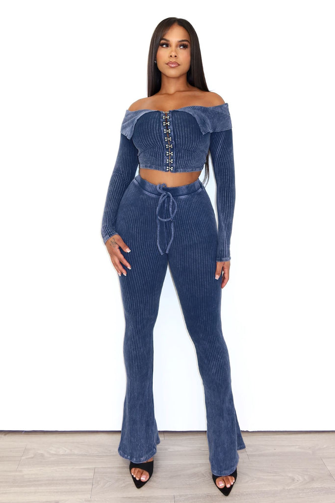 Reese Mineral Washed Corset Top & Pants SET matching sets EDGE Small Navy 
