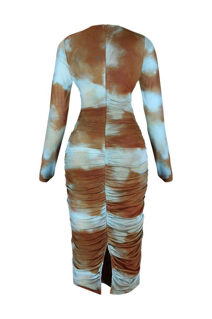 Mind Reader Ruched Print Mesh Dress Dresses EDGE 