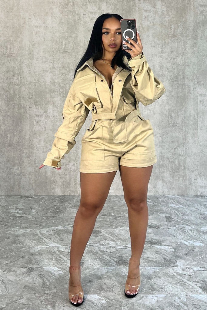 Do The Most Cargo Baggy Romper Rompers + Jumpsuits EDGE Small Khaki 