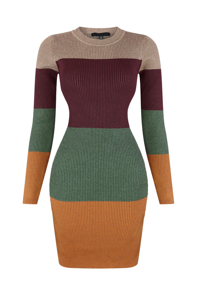 Jenny Color Block Long Sleeve Sweater Dress Dress EDGE Small Olive Combo 