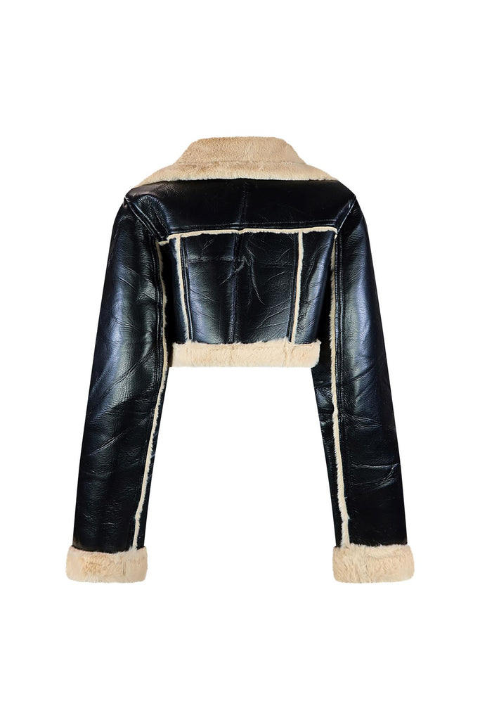 Time To Go Faux Leather Fur Crop Jacket Outerwear EDGE 