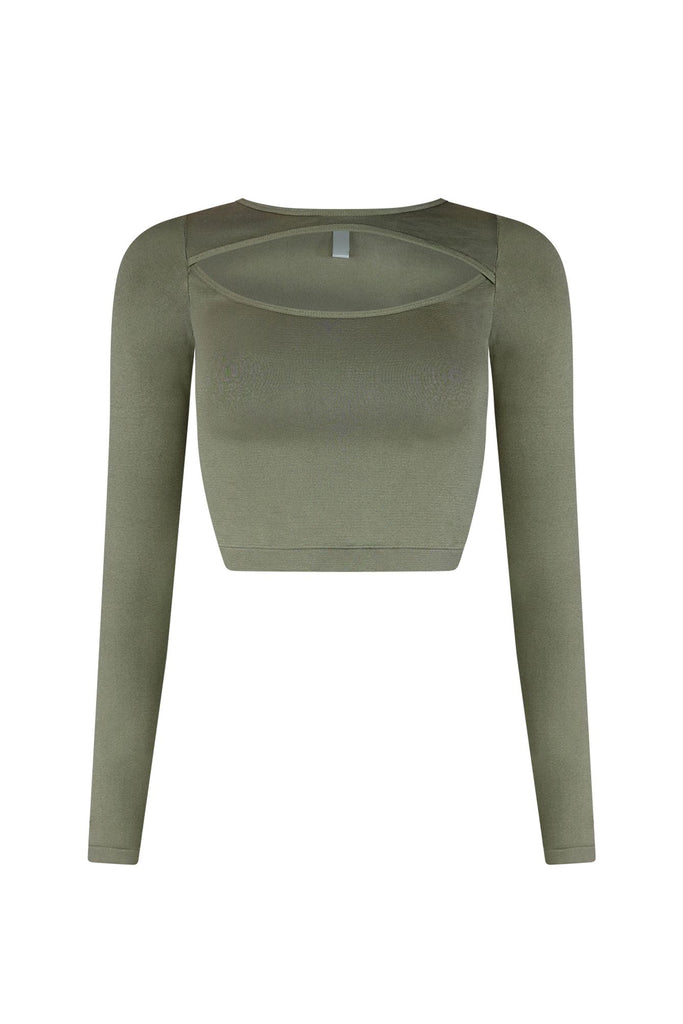 Aries Soft Smooth Cutout Long Sleeve Top Crop Top EDGE Small/Medium Olive 