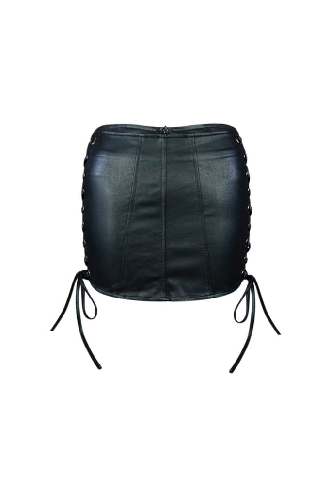 Risky Side Lace Up Vegan Leather Mini Skirt SKIRT EDGE Small Black 