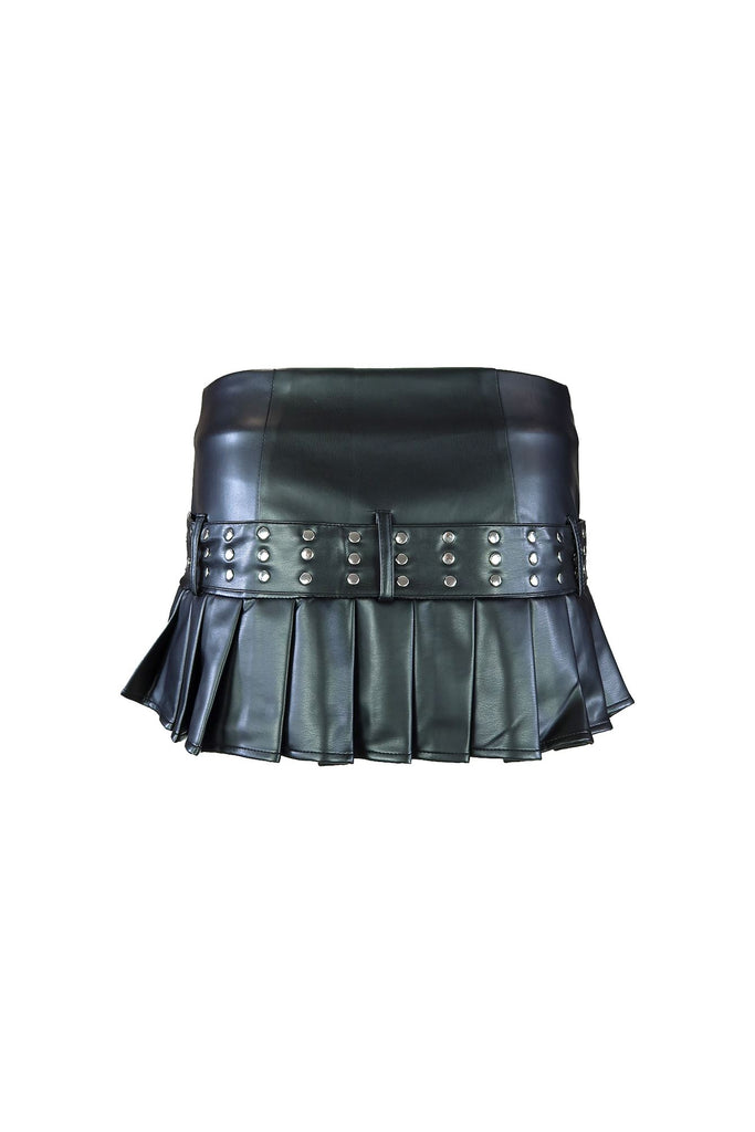 Savage Belted Micro Pleated PU Skirt SKIRT EDGE 