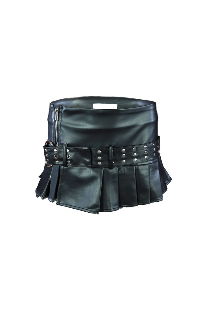 Savage Belted Micro Pleated PU Skirt SKIRT EDGE Small Black 