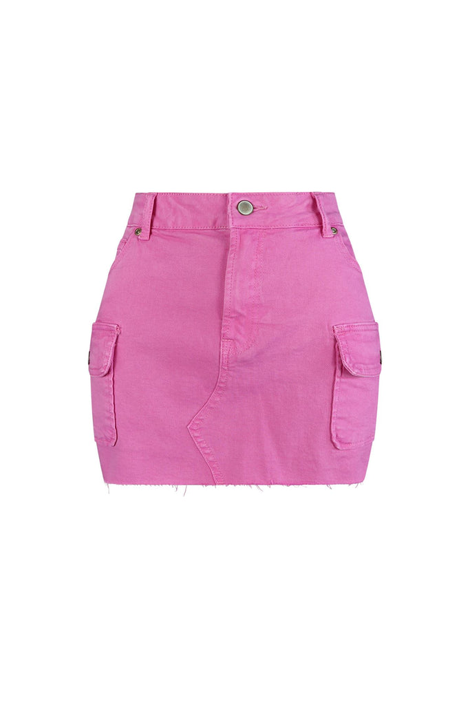 On The Run High Rise Denim Mini Skirt SKIRT EDGE Small Pink 