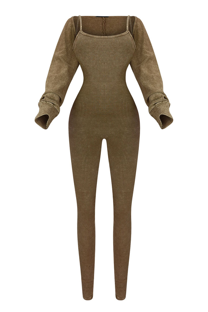 Cindy Mineral Washed Jumpsuit &amp; Bolero SET Rompers + Jumpsuits EDGE Small Espresso 