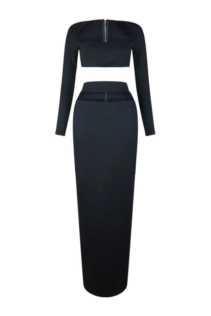Amanda Ponte Crop Top & Maxi Skirt SET matching sets EDGE Small Black 