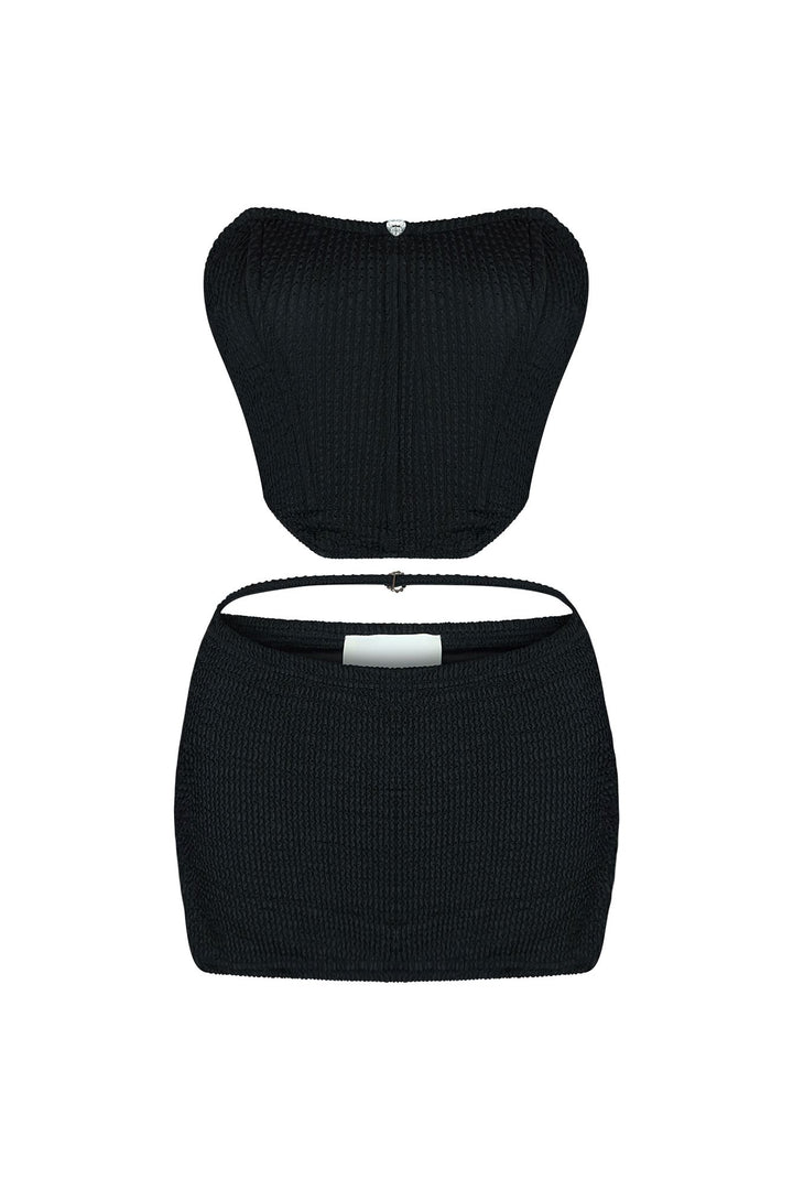 Melanie Bustier Top &amp; Mini Skirt SET matching sets EDGE Small Black 
