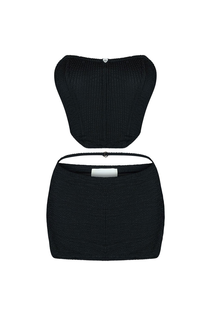Melanie Bustier Top & Mini Skirt SET matching sets EDGE Small Black 