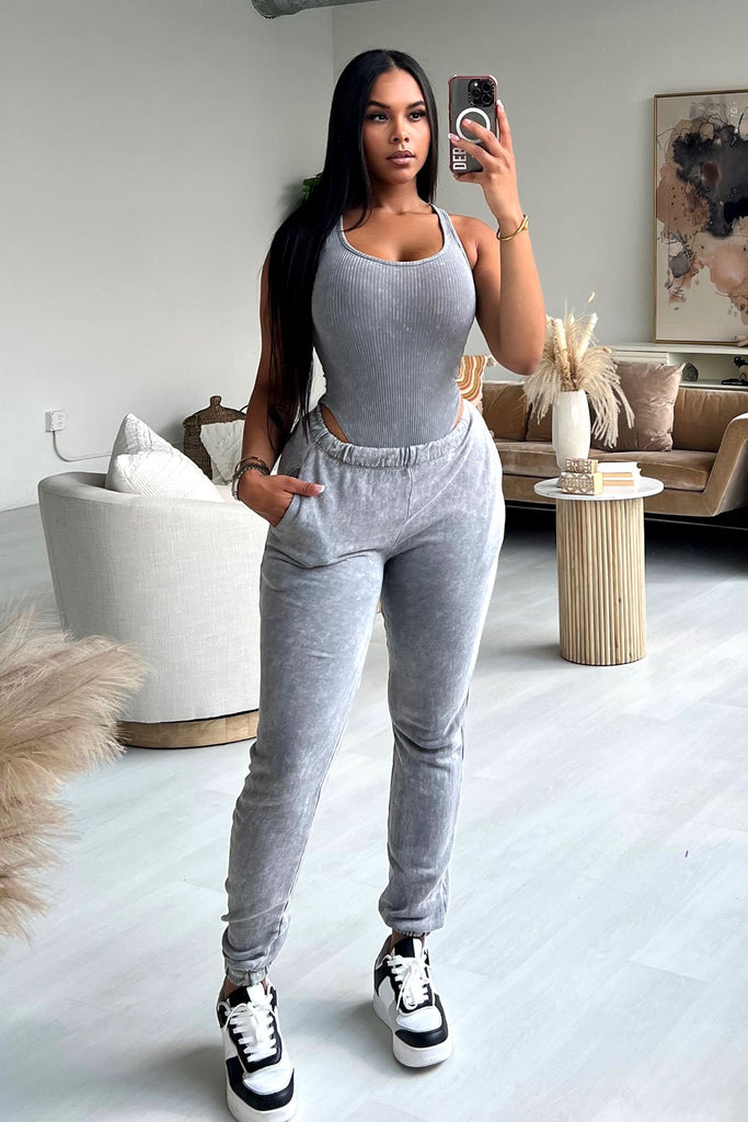 Jessie Mineral Washed Bodysuit & Jogger SET matching sets EDGE Small Cement 