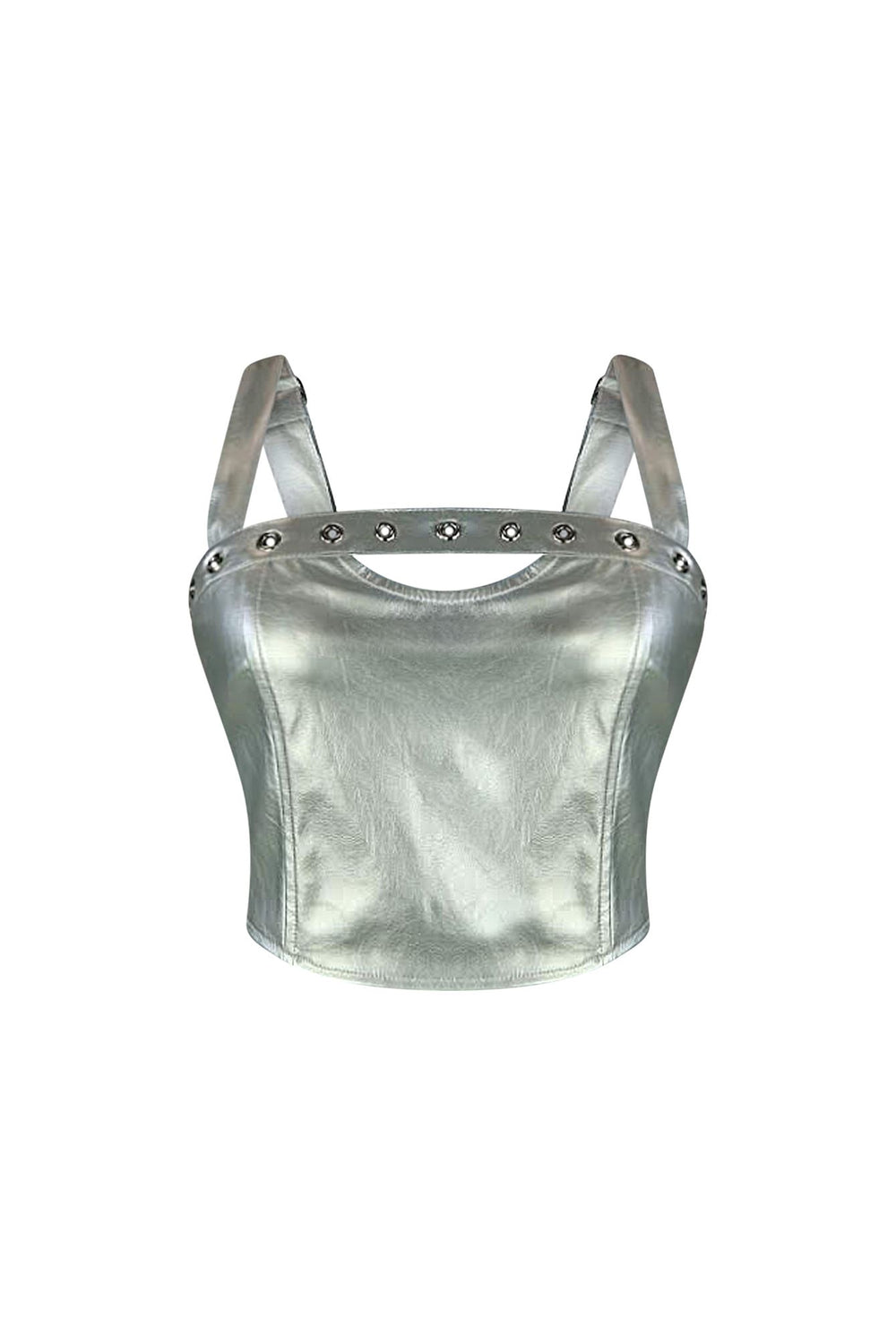 Mars Shiny PU Eyelet Crop Top Crop Top EDGE Small Silver 