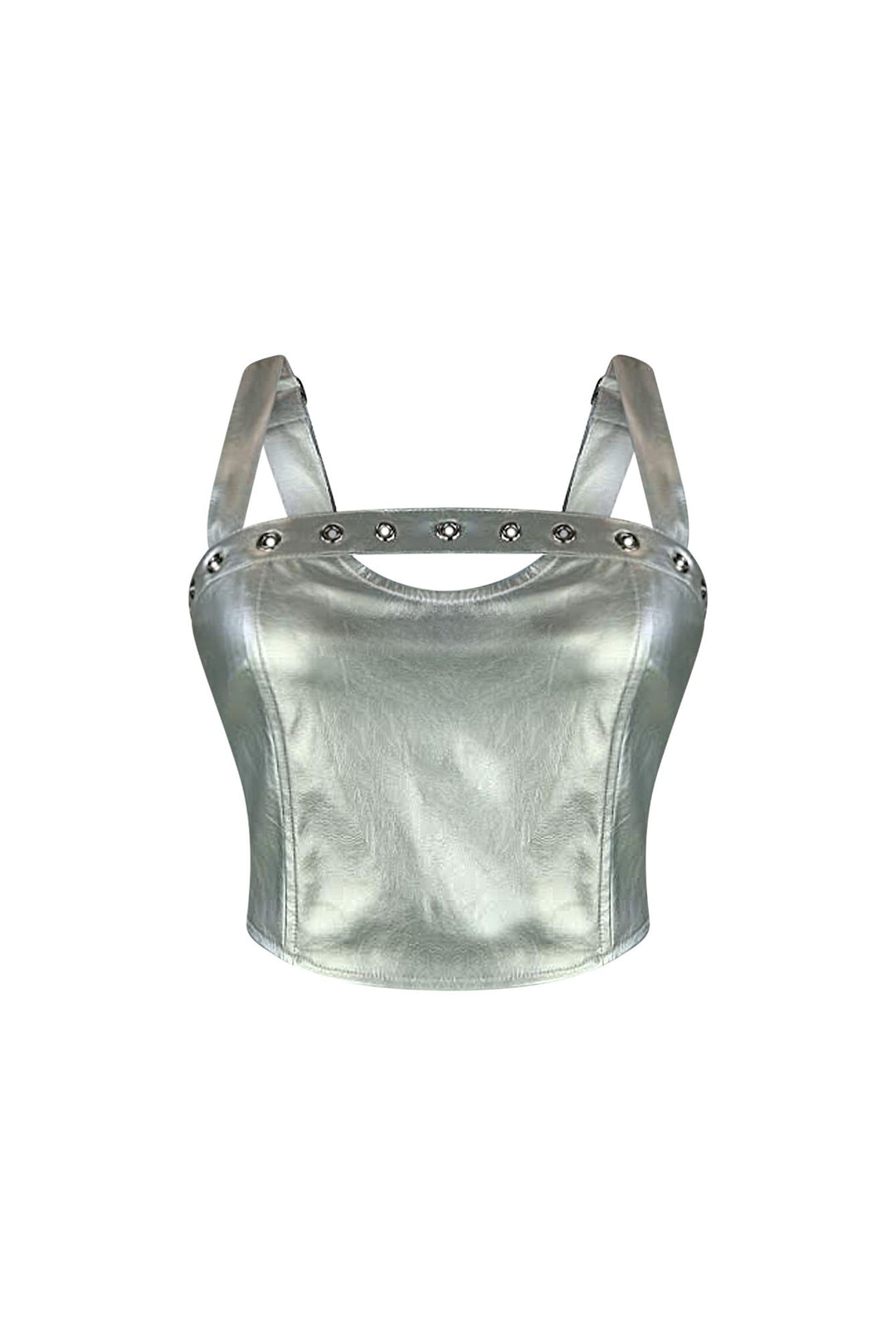 Mars Shiny PU Eyelet Crop Top Crop Top EDGE Small Silver 
