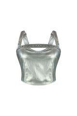 Mars Shiny PU Eyelet Crop Top Crop Top EDGE Small Silver 