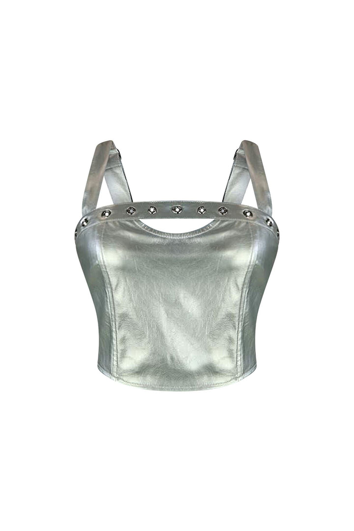 Mars Shiny PU Eyelet Crop Top Crop Top EDGE Small Silver 