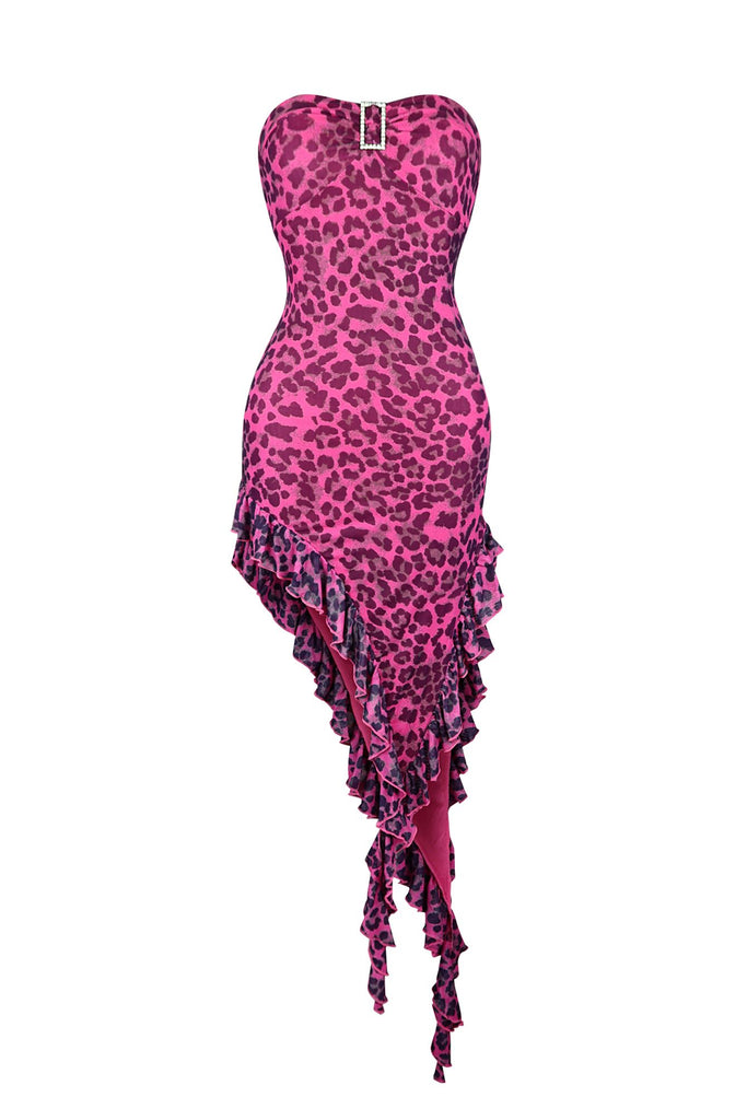 Feel So Good Leopard Print Ruffle Dress Dress EDGE Small Fuchsia 