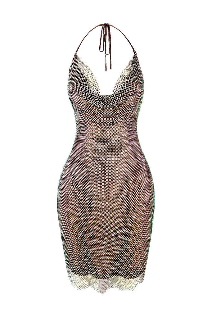 All Nighter Rhinestone Fishnet Halter Dress DRESS EDGE 
