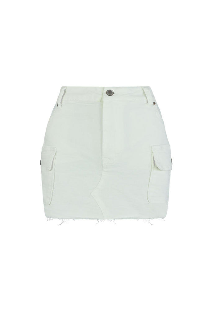On The Run High Rise Denim Mini Skirt SKIRT EDGE Small White 