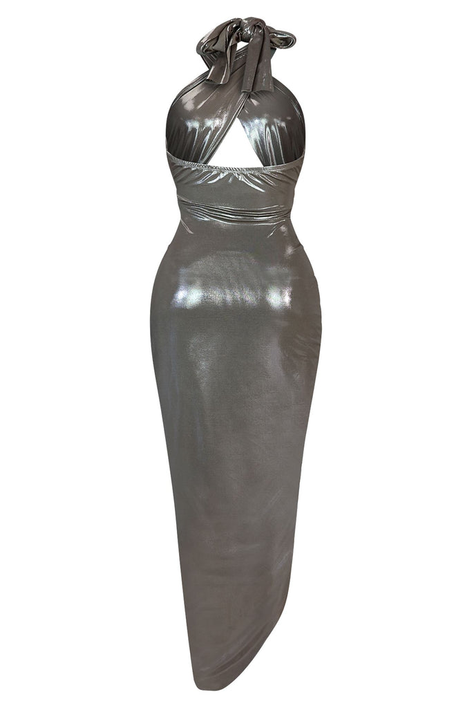 Eclipse Metallic Foil Halter Dress Dresses EDGE 