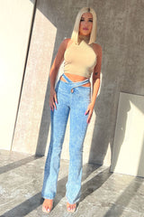 You Make Me Special Washed Waist Cross Detail Denim Pants jeans EDGE 
