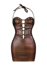 Sofia Eyelet Lace Up Mini Dress Dress EDGE Small Brown 
