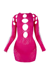 Alix Hallow Out Long Sleeve Cutout Mini Dress Dresses EDGE One Size Magenta 