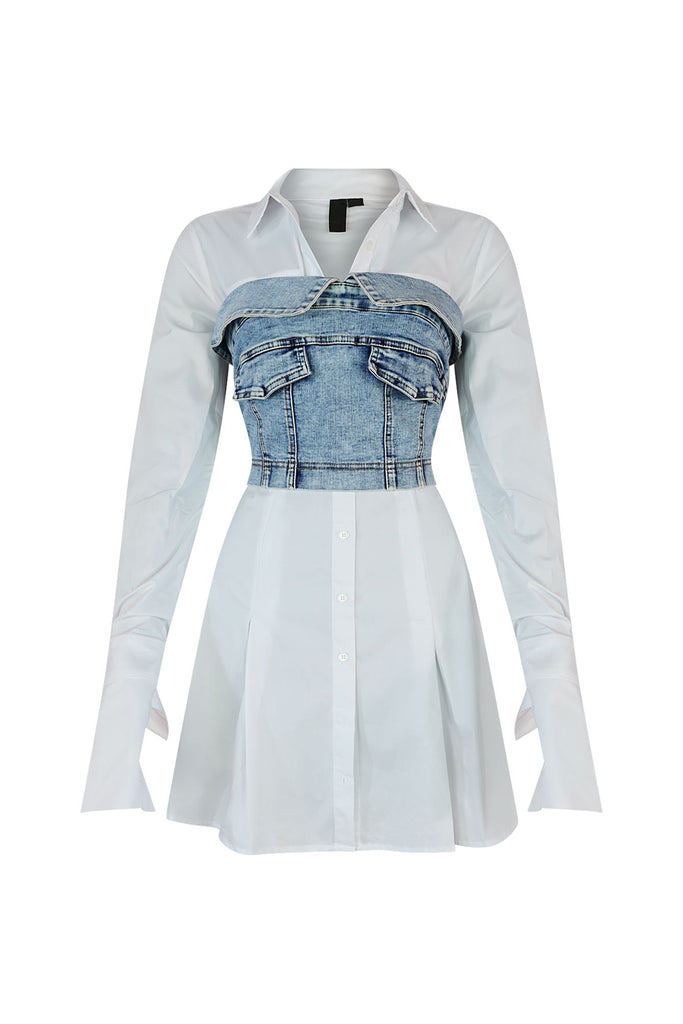 Skyline Shirts Dress & Denim Bustier SET Dresses EDGE Small White/Denim 