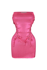 What is Love Lace Up Mini Dress Dress EDGE Small Neon Pink 