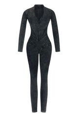 Fallon Mineral Washed Stitch Out Jumpsuit Rompers + Jumpsuits EDGE Small Charcoal 