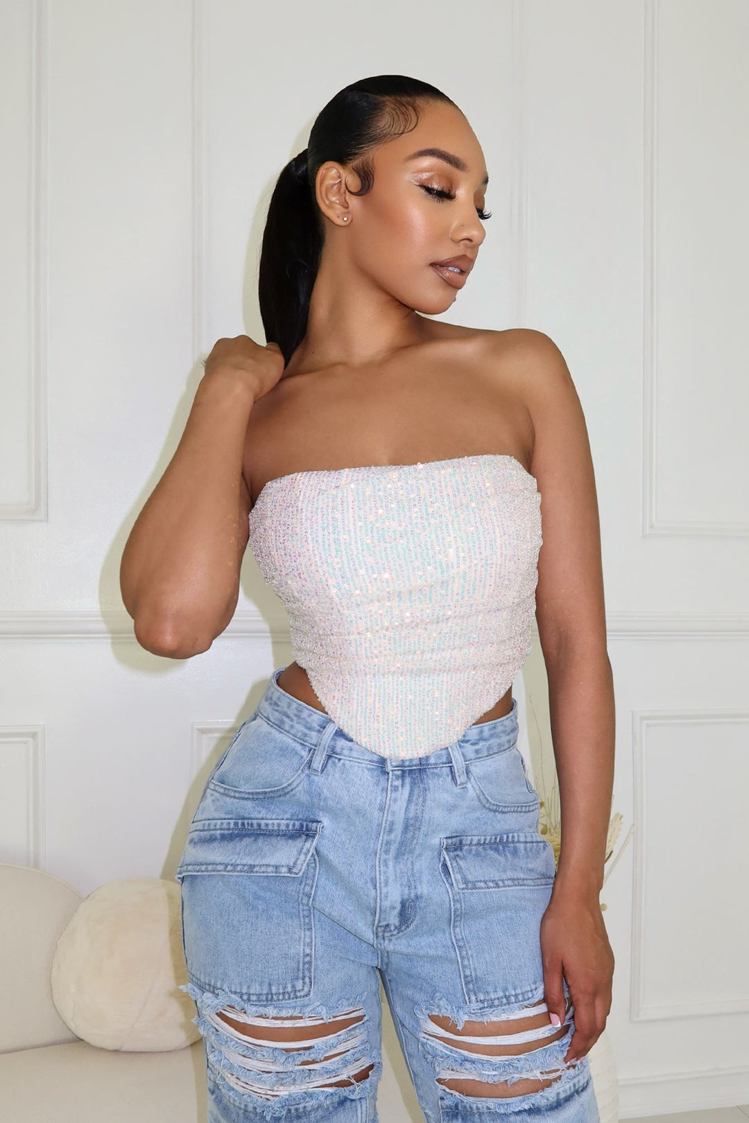 Big Spender Sequin Corset Top Top EDGE Small Hologram 