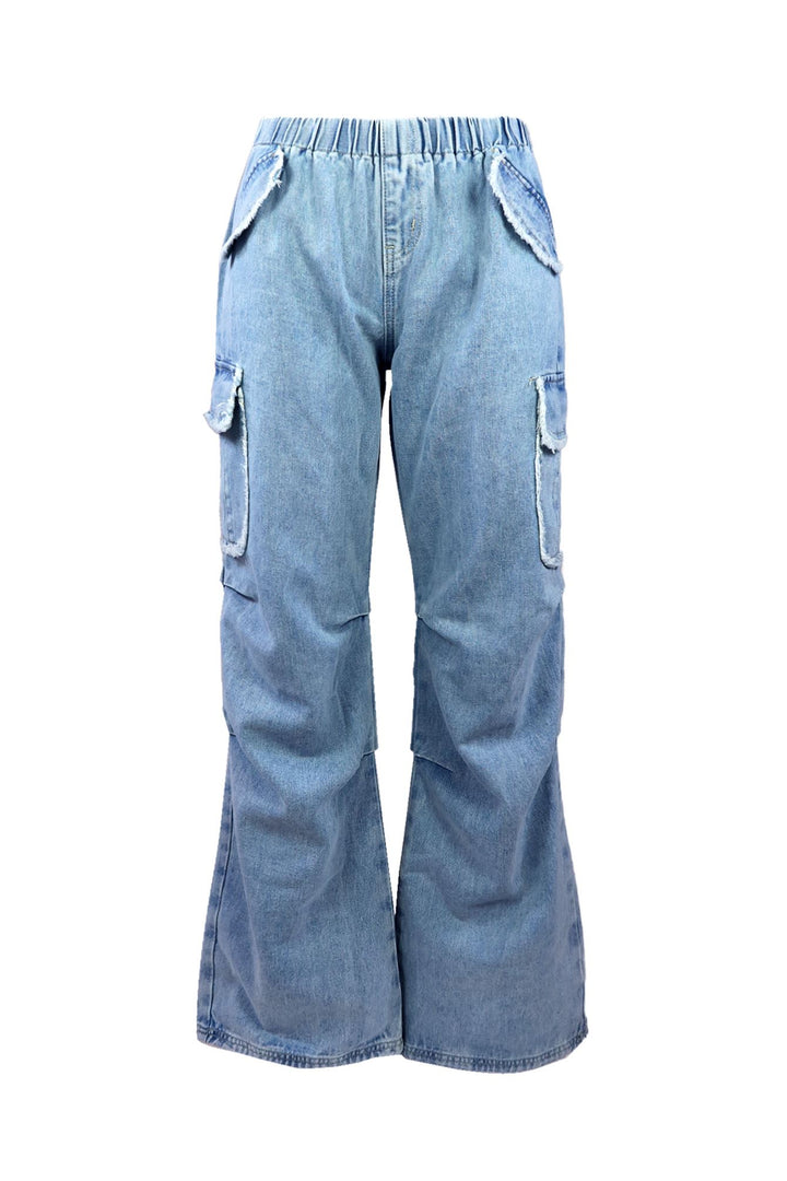 Maria Washed Denim Side Pockets Pants Bottoms EDGE Small Light Wash 