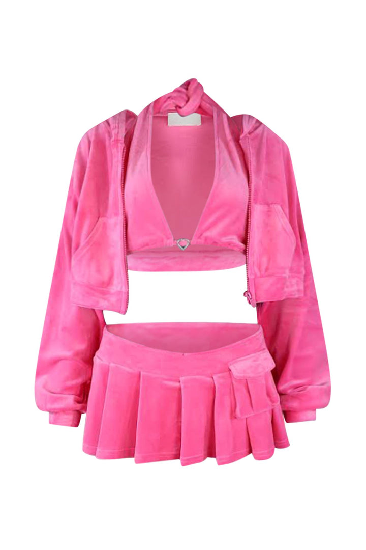 Cutie Pie Velour 3 Piece SET matching sets EDGE Small Fuchsia 