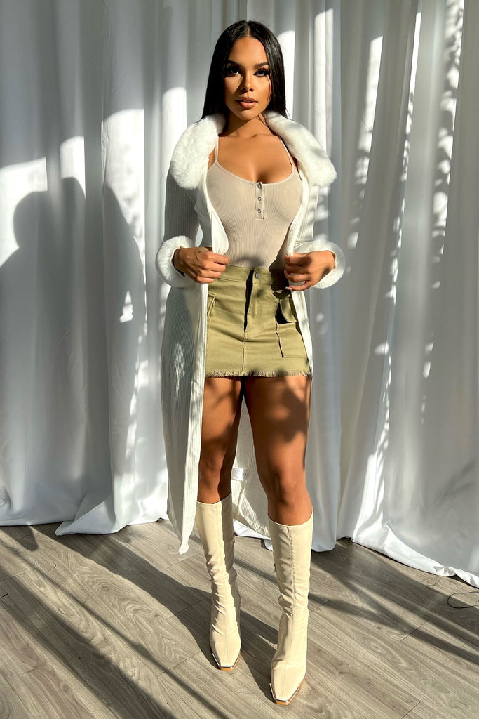 Winter Wonderland Fur Trim Cardigan - White - EDGEbyKS