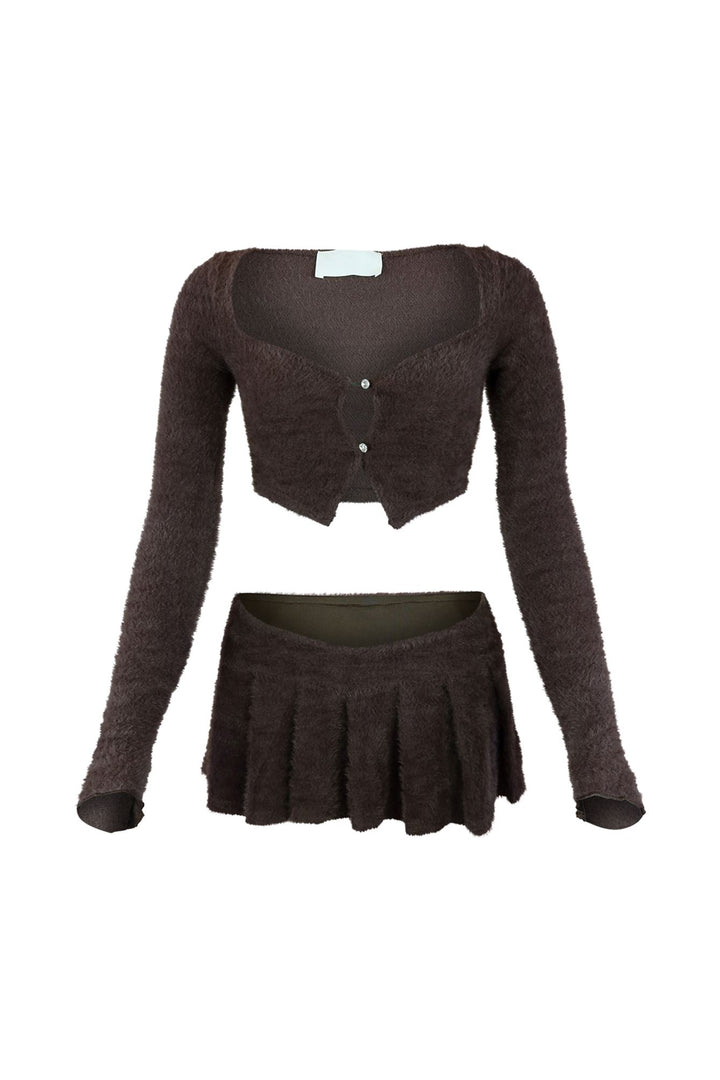 As Time Goes Fuzzy Cardigan Top &amp; Skirt SET matching sets EDGE 