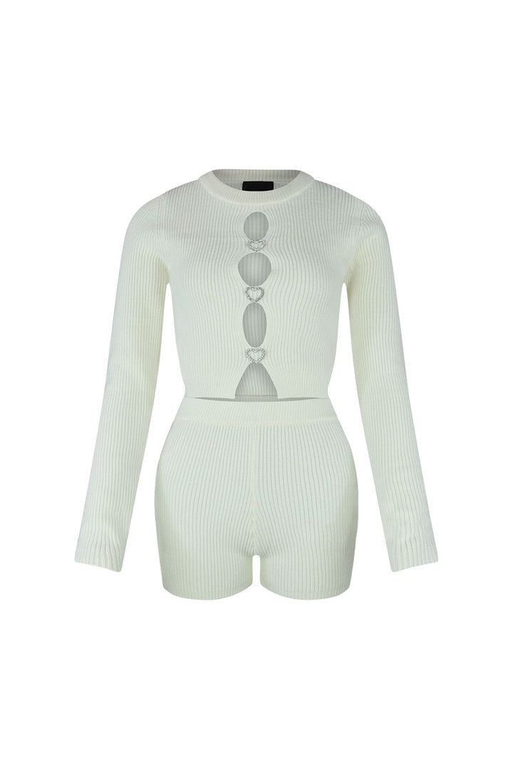 Heart It Sweater Top &amp; Shorts SET matching sets EDGE Small White 
