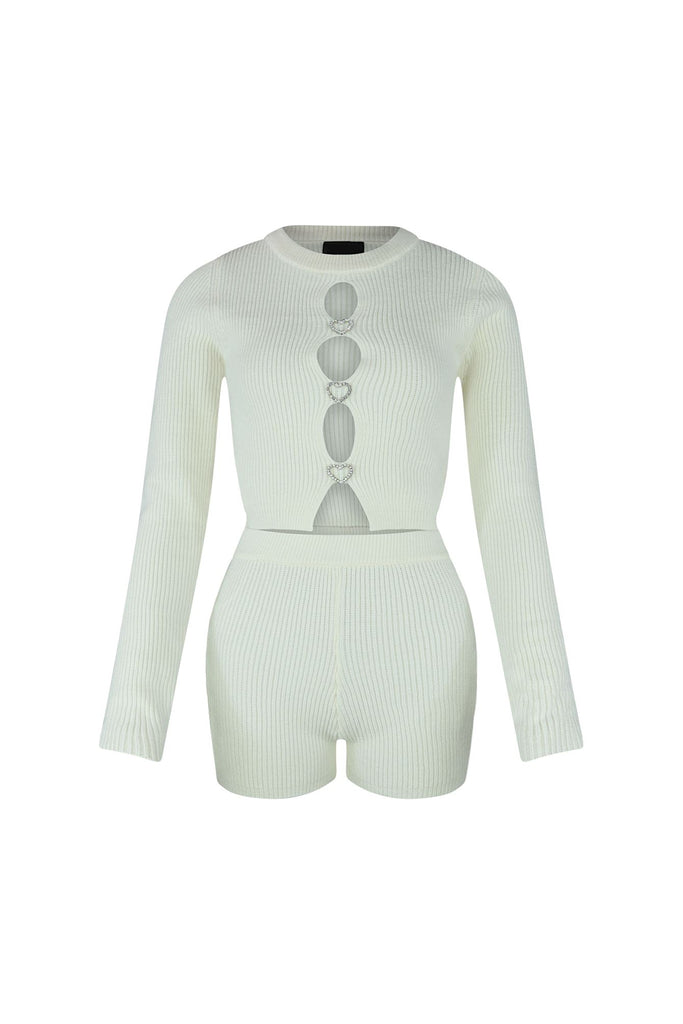 Heart It Sweater Top & Shorts SET matching sets EDGE Small White 