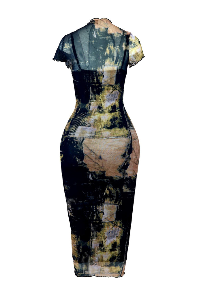 Jewel Of The East Mesh Print Midi Dress DRESS EDGE 