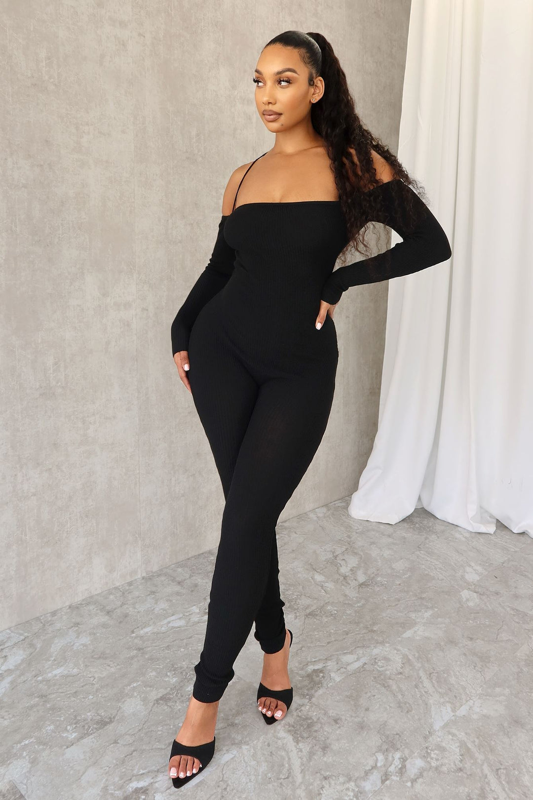 Play Hard Off Shoulder Knit Jumpsuit Rompers + Jumpsuits EDGE 