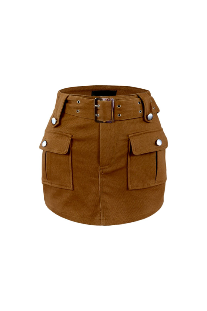 Zoey Belted Cargo Pocket Mini Skirt Bottoms EDGE Small Brown 