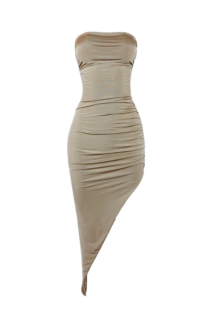 Luxurious Night Tube Asymmetrical Dress DRESS EDGE Small Taupe 