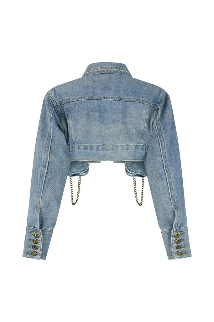 Out Of Touch Denim Chain Crop Jacket Outerwear EDGE 