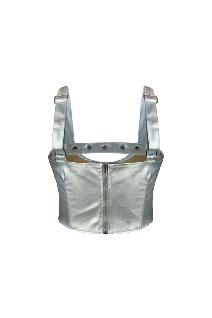 Mars Shiny PU Eyelet Crop Top Crop Top EDGE 