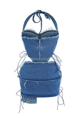 Takeover Denim Halter Top &amp; Low Rise Skirt SET matching sets EDGE 