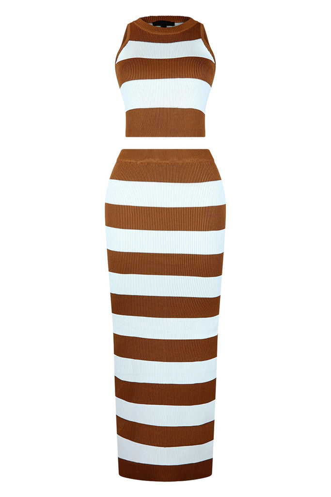 Can't Stop Me Striped Color Block Knit Top & Skirt SET matching sets EDGE Small Copper/White 