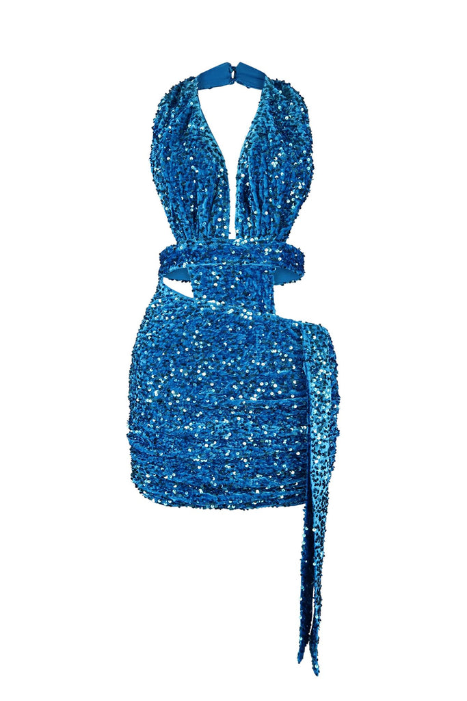 Indigo Halter Sequin Mini Dress Dresses EDGE Small 