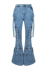 Attention Bell Bottom Pockets Detail Jeans jeans EDGE Small Medium Wash 