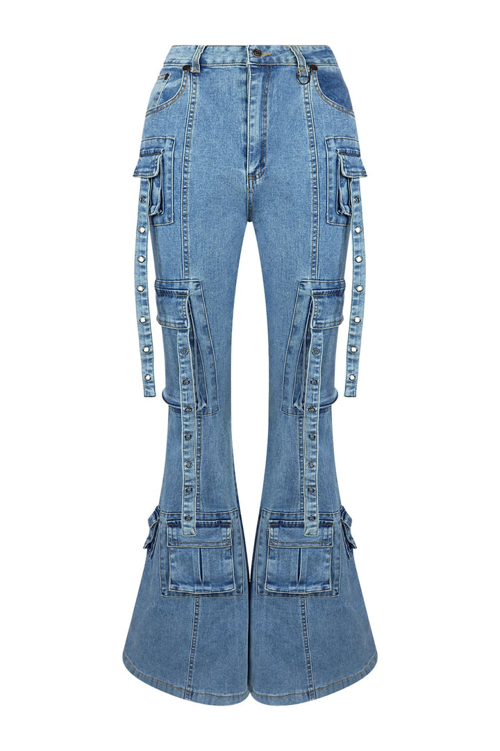 Attention Bell Bottom Pockets Detail Jeans jeans EDGE Small Medium Wash 