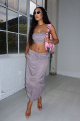 Cassidy Nylon Tube Top &amp; Midi Skirt SET - Grey - EDGEbyKS
